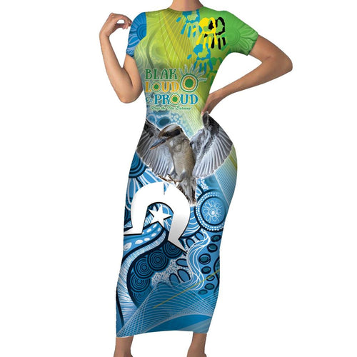 Vivid Kookaburra NAIDOC 2024 Family Matching Short Sleeve Bodycon Dress and Hawaiian Shirt Aboriginal Art Style