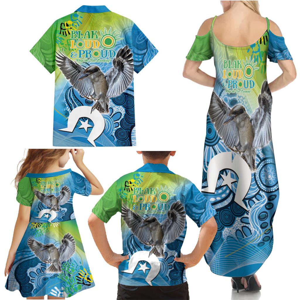 Vivid Kookaburra NAIDOC 2024 Family Matching Summer Maxi Dress and Hawaiian Shirt Aboriginal Art Style
