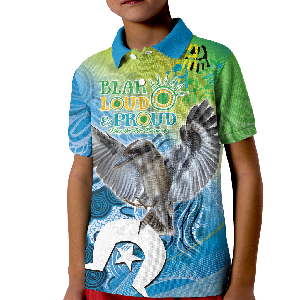 Vivid Kookaburra NAIDOC 2024 Kid Polo Shirt Aboriginal Art Style
