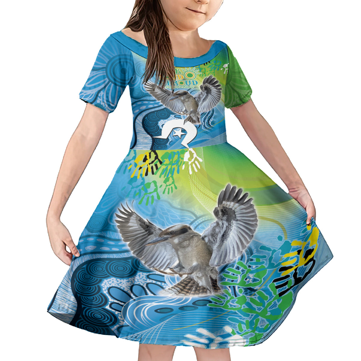 Vivid Kookaburra NAIDOC 2024 Kid Short Sleeve Dress Aboriginal Art Style