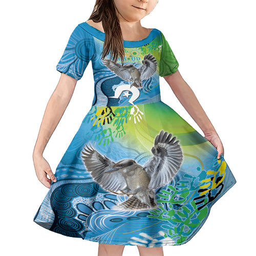 Vivid Kookaburra NAIDOC 2024 Kid Short Sleeve Dress Aboriginal Art Style