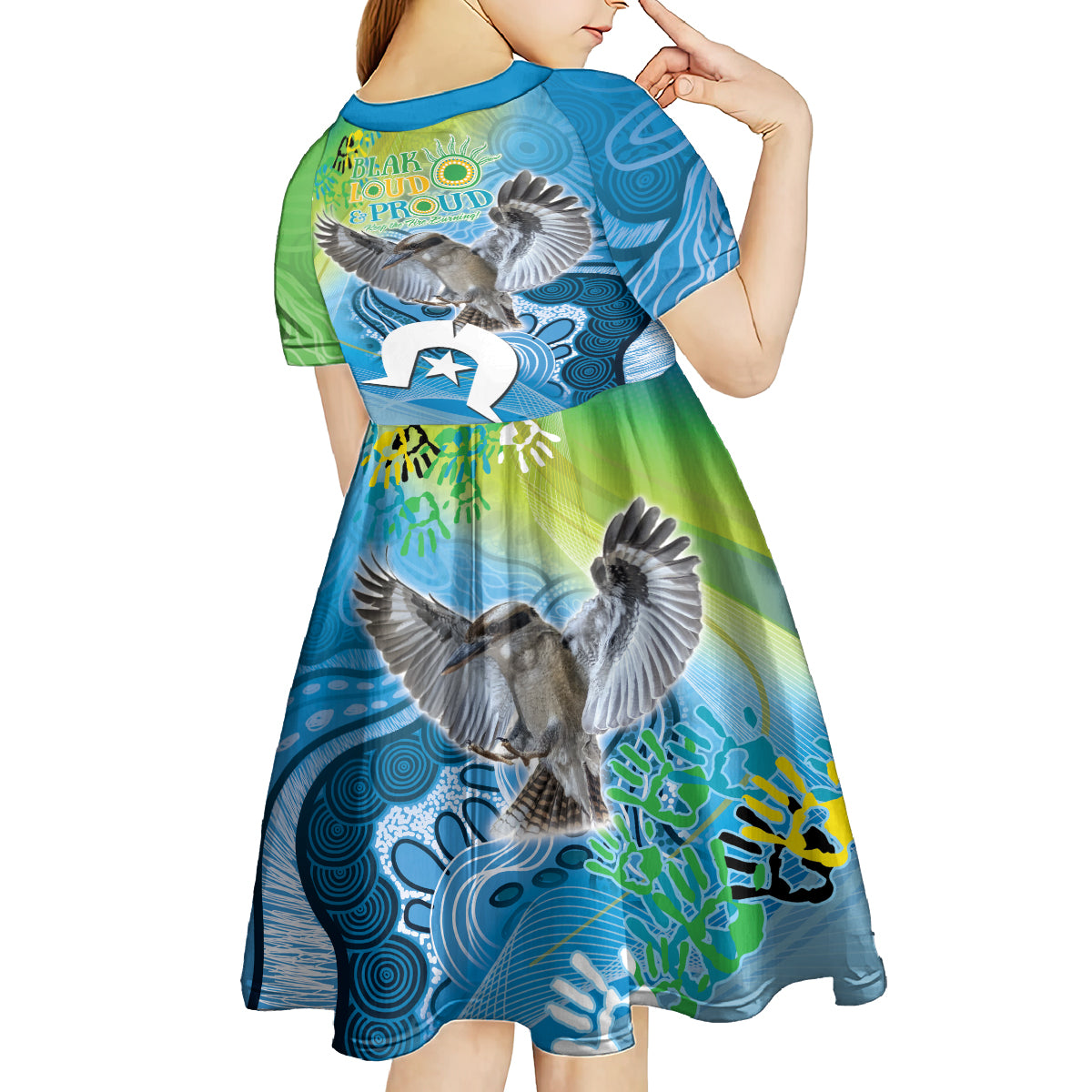 Vivid Kookaburra NAIDOC 2024 Kid Short Sleeve Dress Aboriginal Art Style