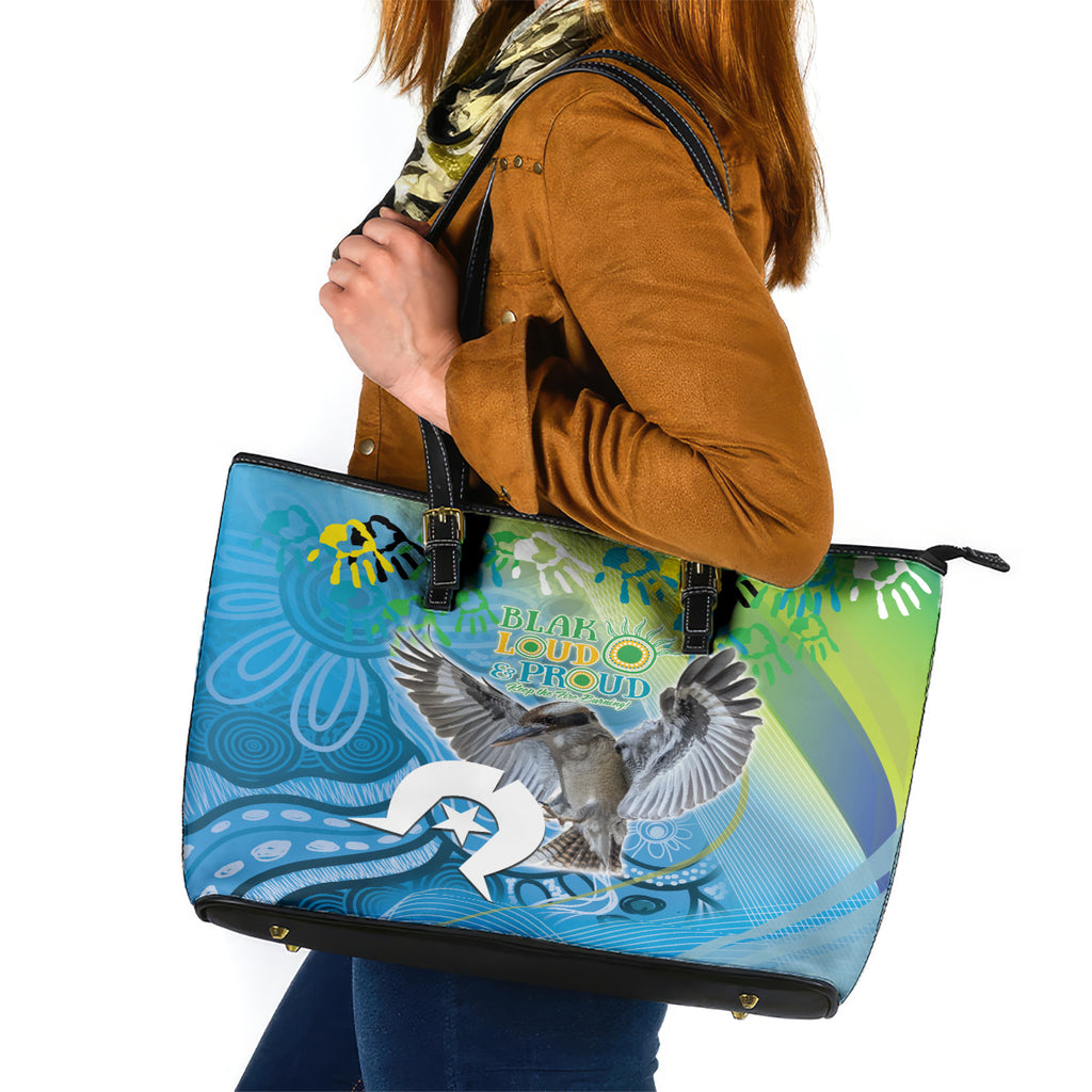 Vivid Kookaburra NAIDOC 2024 Leather Tote Bag Aboriginal Art Style