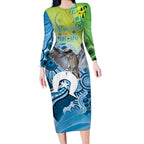 Vivid Kookaburra NAIDOC 2024 Long Sleeve Bodycon Dress Aboriginal Art Style