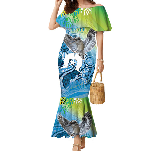 Vivid Kookaburra NAIDOC 2024 Mermaid Dress Aboriginal Art Style