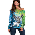 Vivid Kookaburra NAIDOC 2024 Off Shoulder Sweater Aboriginal Art Style