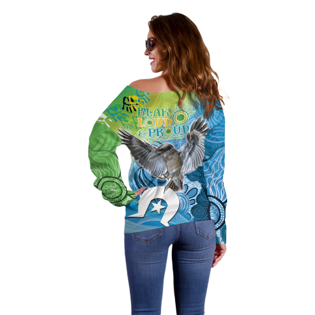 Vivid Kookaburra NAIDOC 2024 Off Shoulder Sweater Aboriginal Art Style