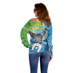 Vivid Kookaburra NAIDOC 2024 Off Shoulder Sweater Aboriginal Art Style