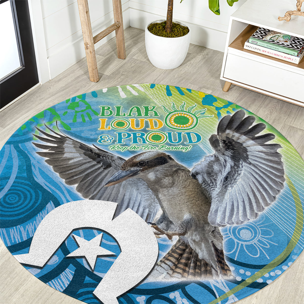 Vivid Kookaburra NAIDOC 2024 Round Carpet Aboriginal Art Style
