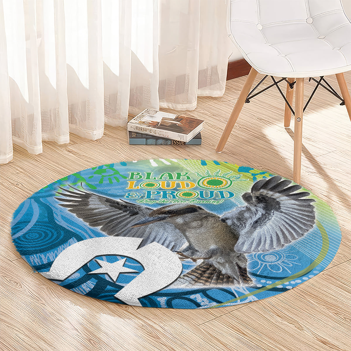Vivid Kookaburra NAIDOC 2024 Round Carpet Aboriginal Art Style