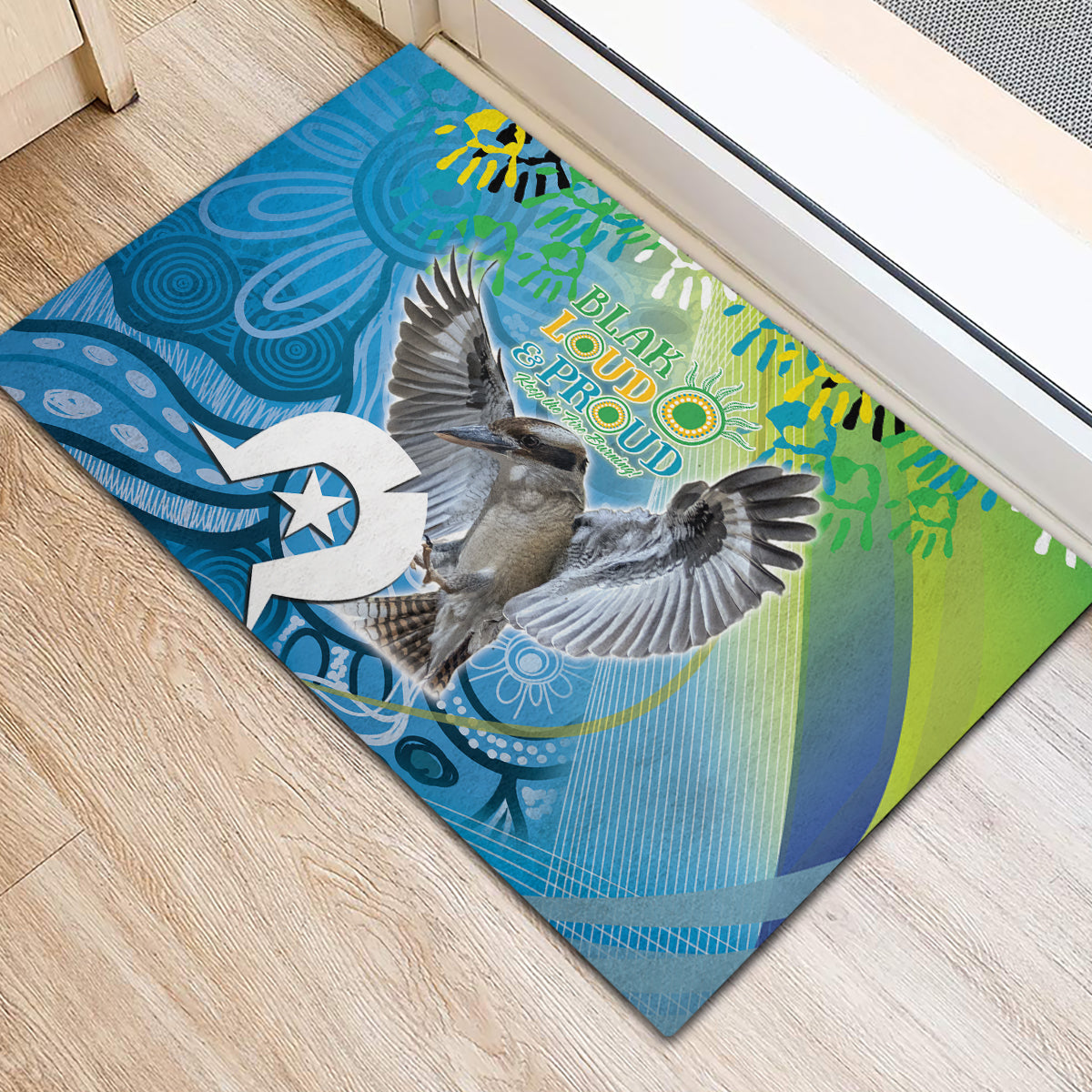 Vivid Kookaburra NAIDOC 2024 Rubber Doormat Aboriginal Art Style