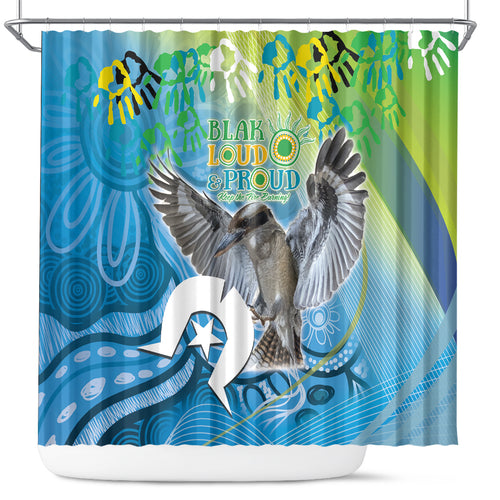 Vivid Kookaburra NAIDOC 2024 Shower Curtain Aboriginal Art Style