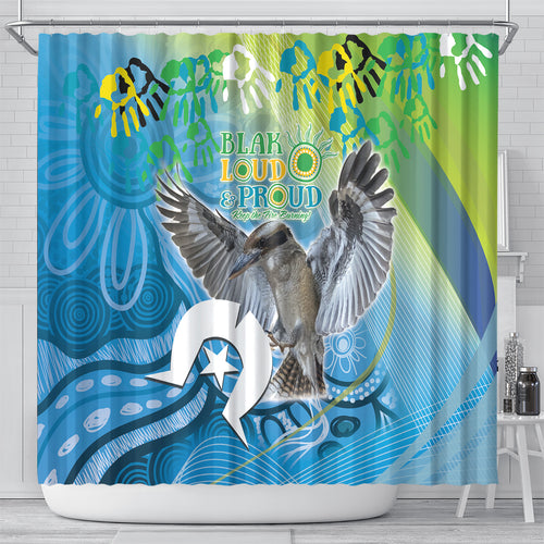Vivid Kookaburra NAIDOC 2024 Shower Curtain Aboriginal Art Style