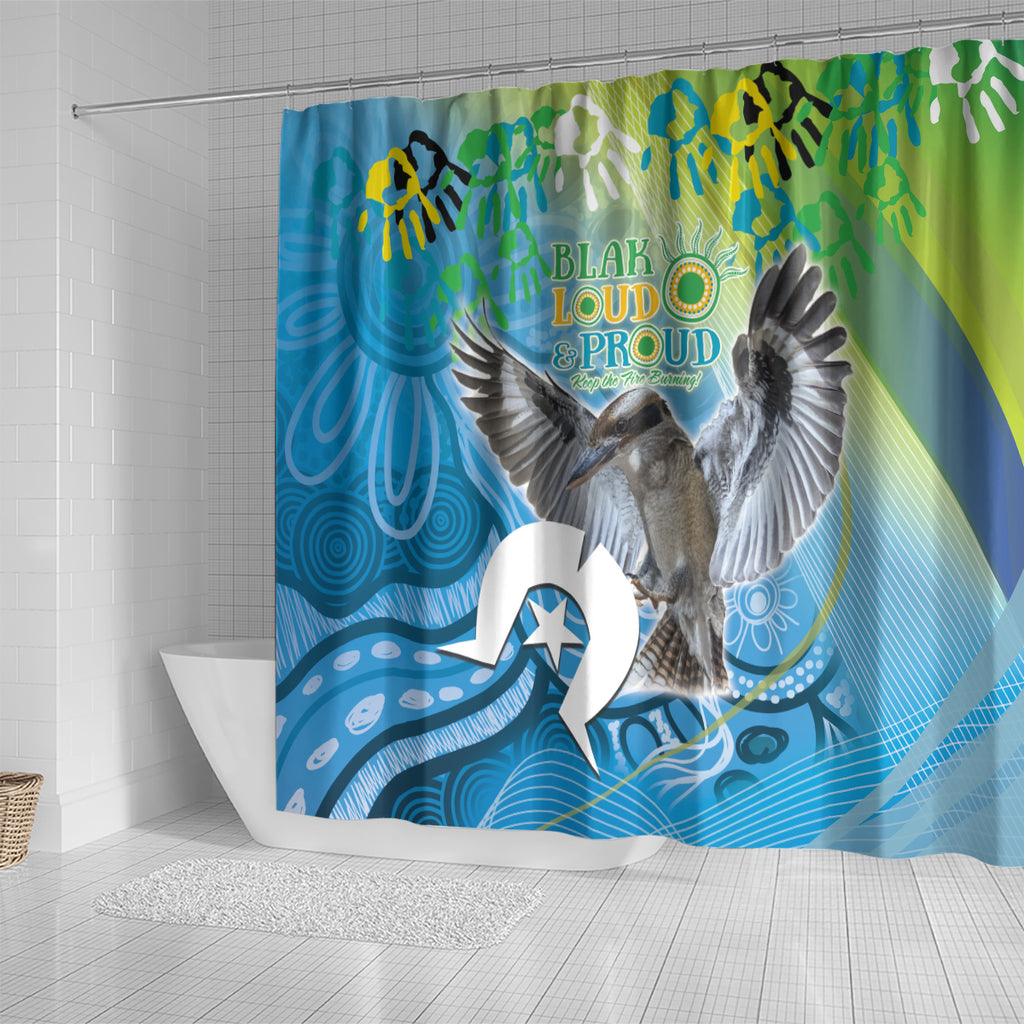 Vivid Kookaburra NAIDOC 2024 Shower Curtain Aboriginal Art Style