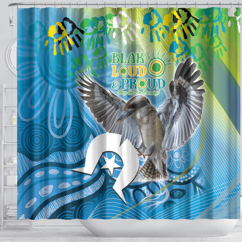 Vivid Kookaburra NAIDOC 2024 Shower Curtain Aboriginal Art Style