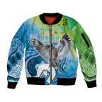 Vivid Kookaburra NAIDOC 2024 Sleeve Zip Bomber Jacket Aboriginal Art Style