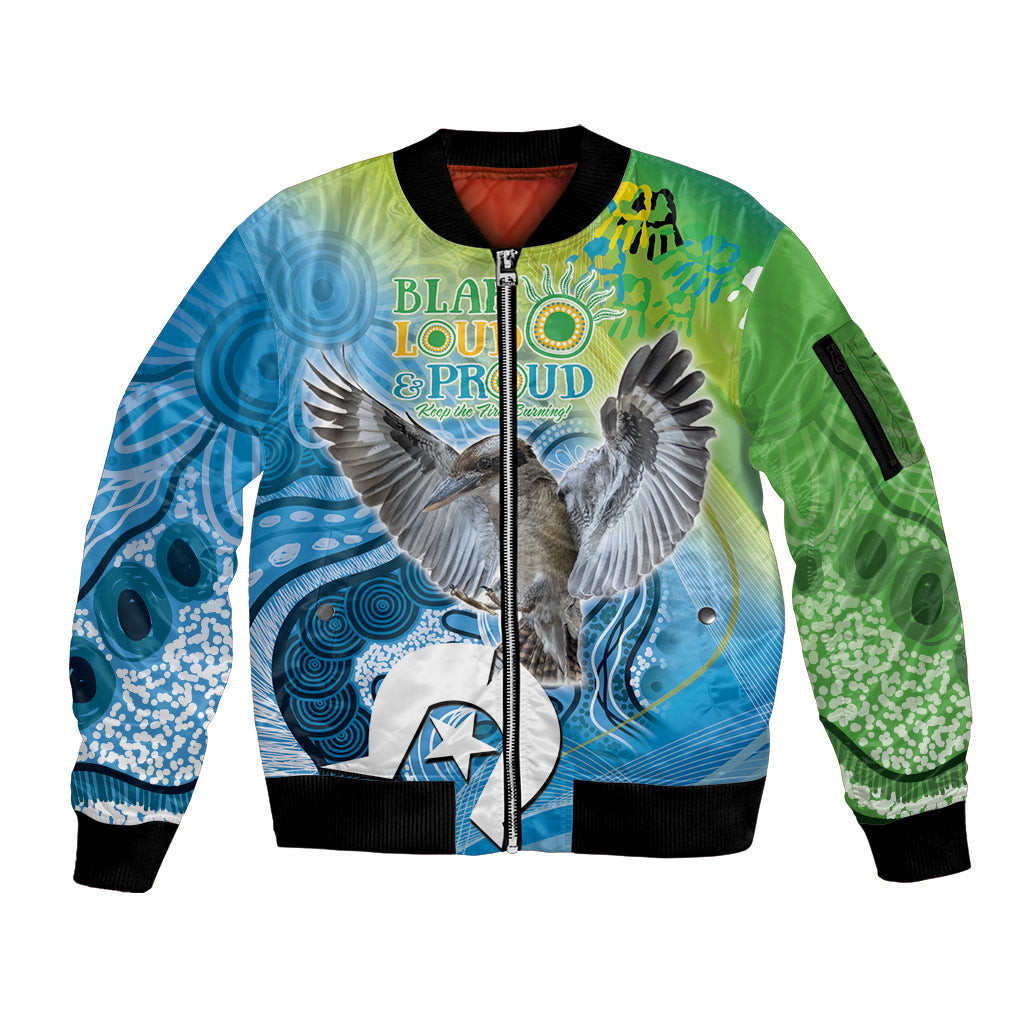 Vivid Kookaburra NAIDOC 2024 Sleeve Zip Bomber Jacket Aboriginal Art Style