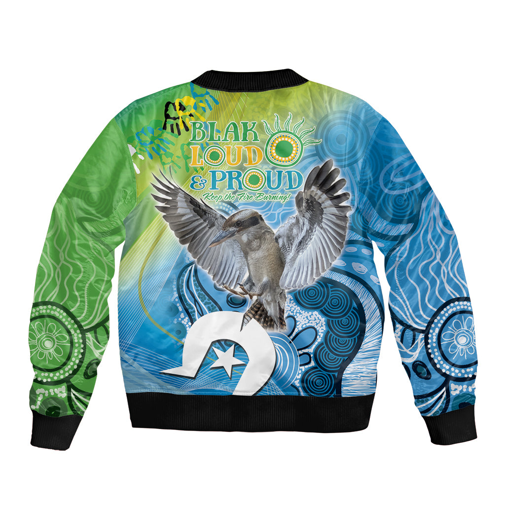 Vivid Kookaburra NAIDOC 2024 Sleeve Zip Bomber Jacket Aboriginal Art Style