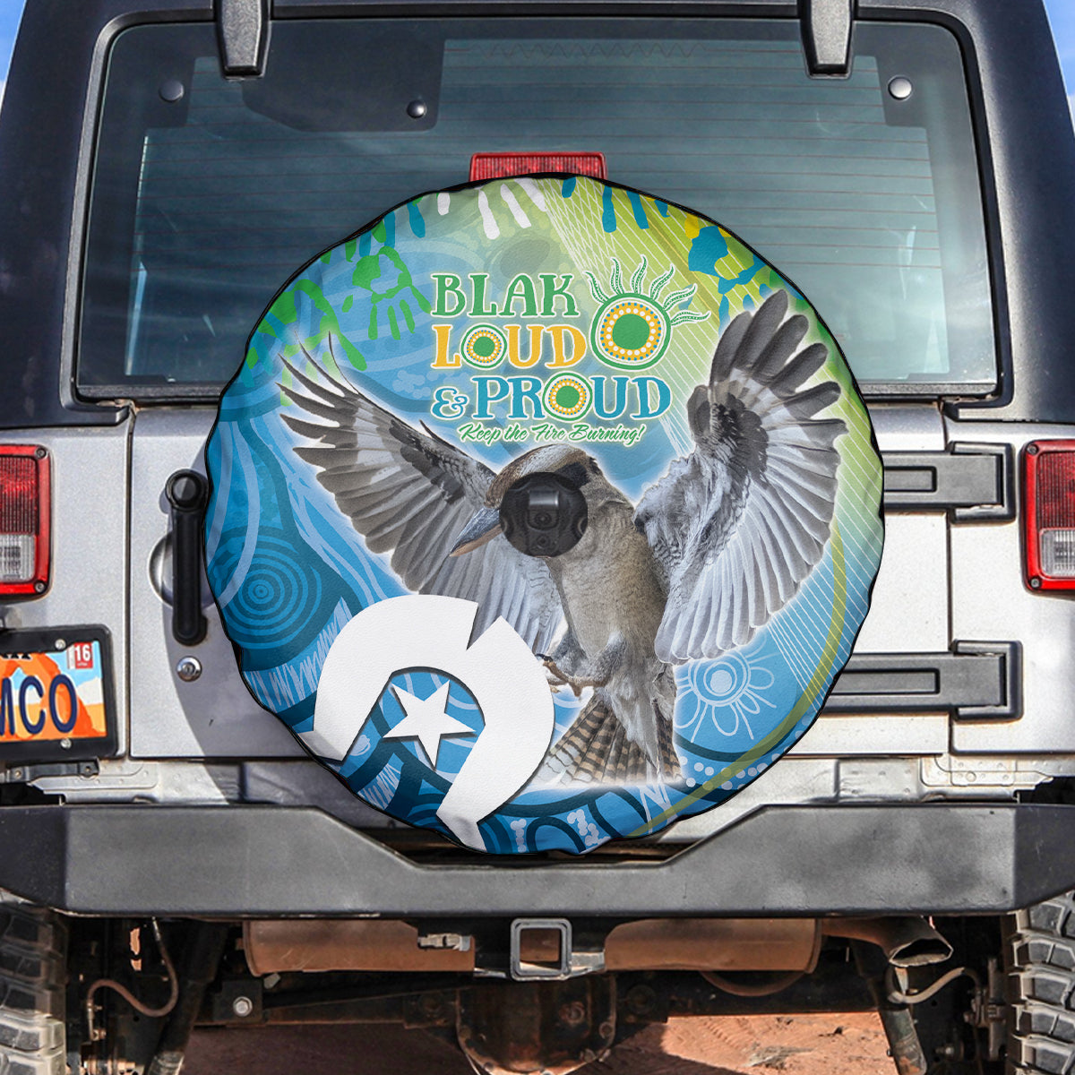 Vivid Kookaburra NAIDOC 2024 Spare Tire Cover Aboriginal Art Style