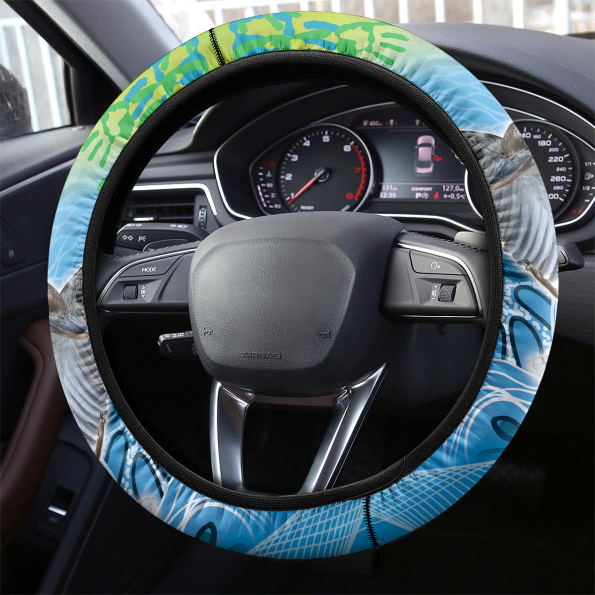 Vivid Kookaburra NAIDOC 2024 Steering Wheel Cover Aboriginal Art Style