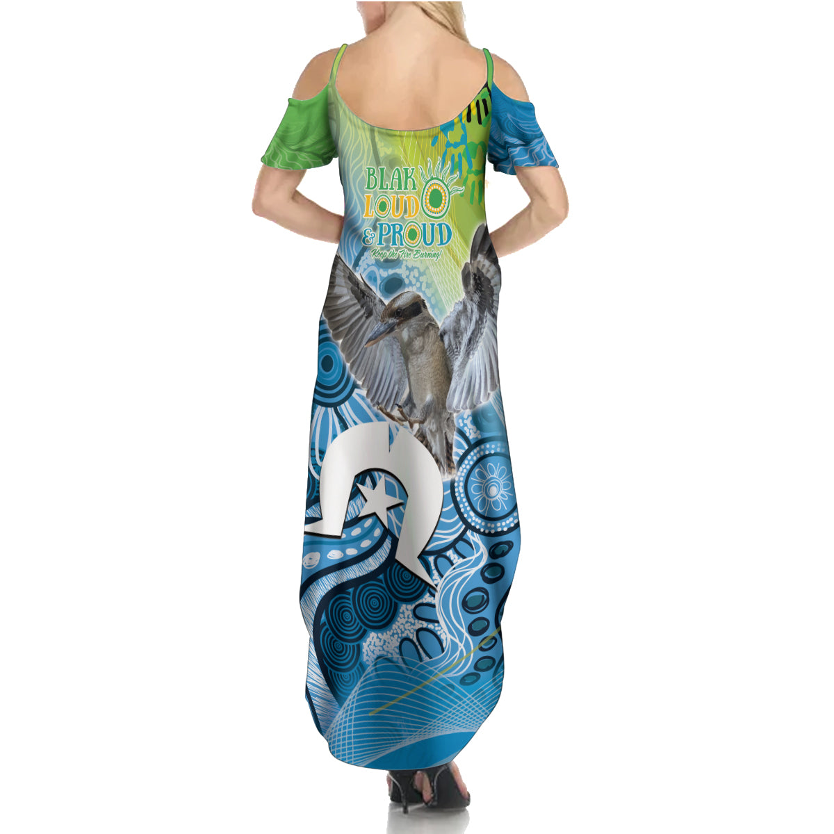 Vivid Kookaburra NAIDOC 2024 Summer Maxi Dress Aboriginal Art Style