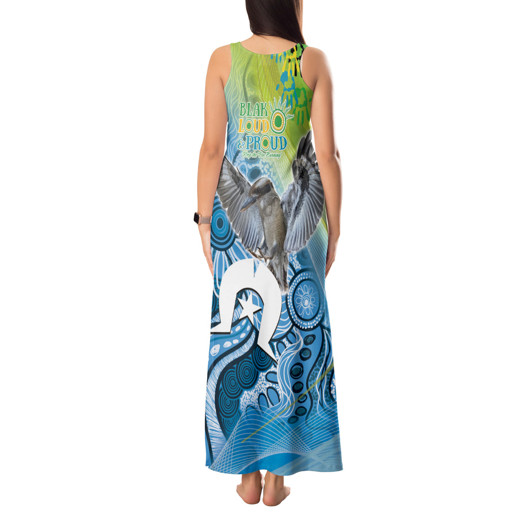 Vivid Kookaburra NAIDOC 2024 Tank Maxi Dress Aboriginal Art Style