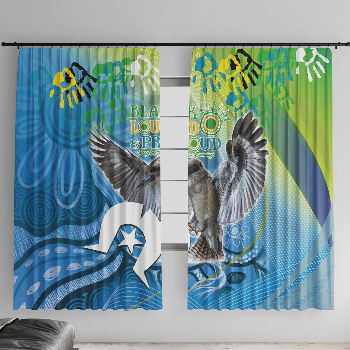Vivid Kookaburra NAIDOC 2024 Window Curtain Aboriginal Art Style