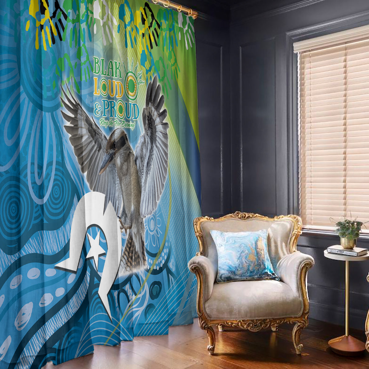 Vivid Kookaburra NAIDOC 2024 Window Curtain Aboriginal Art Style