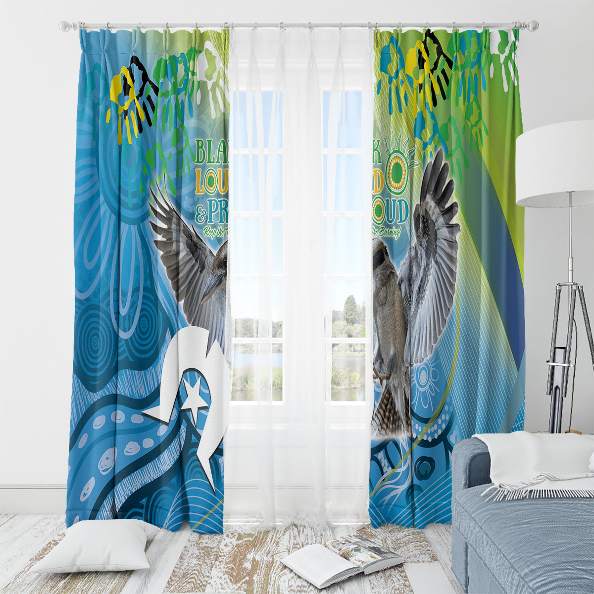 Vivid Kookaburra NAIDOC 2024 Window Curtain Aboriginal Art Style