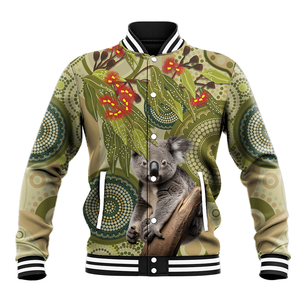 Aboriginal Koala Art Painting With Gum Blossom Baseball Jacket