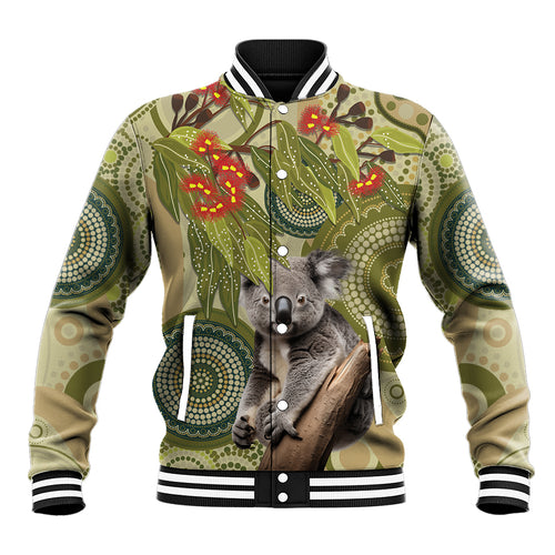 Aboriginal Koala Art Painting With Gum Blossom Baseball Jacket