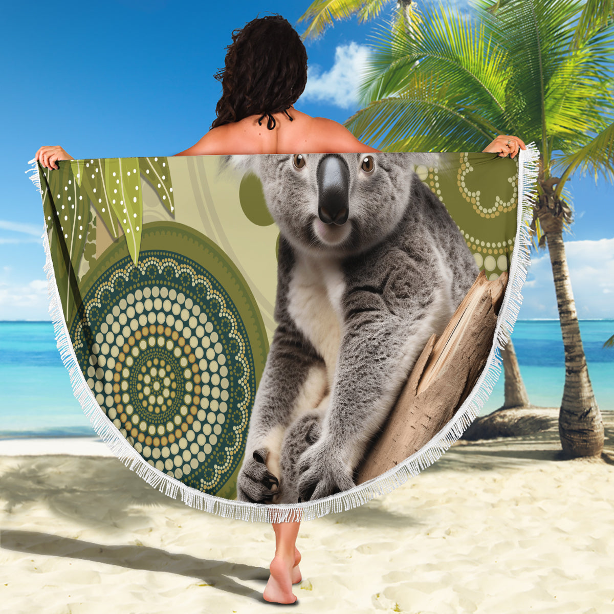 Aboriginal Koala Art Painting With Gum Blossom Beach Blanket