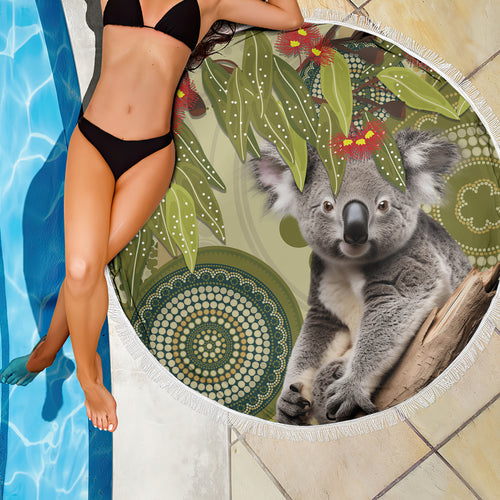 Aboriginal Koala Art Painting With Gum Blossom Beach Blanket