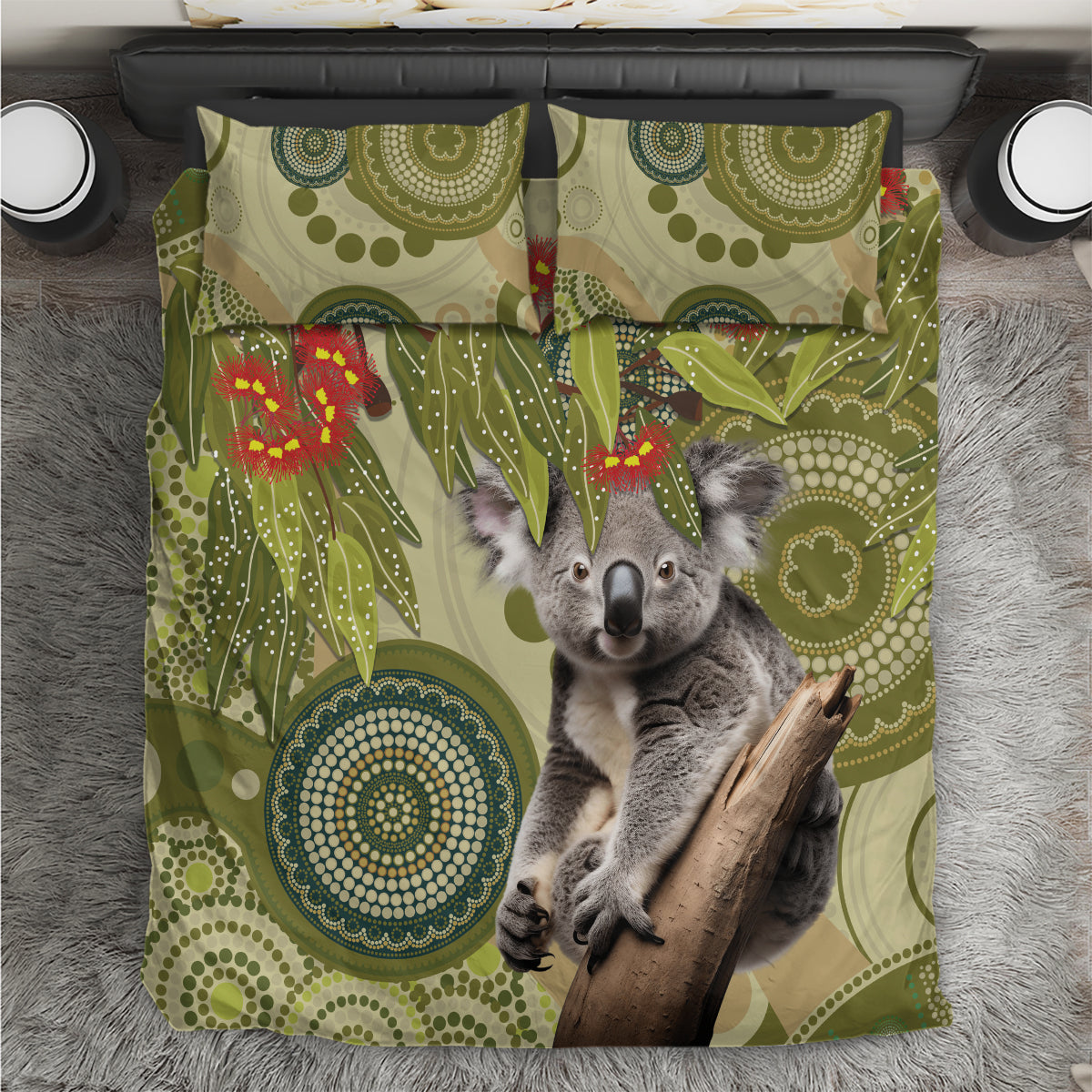 Aboriginal Koala Art Painting With Gum Blossom Bedding Set