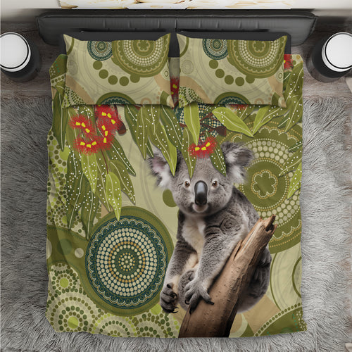 Aboriginal Koala Art Painting With Gum Blossom Bedding Set