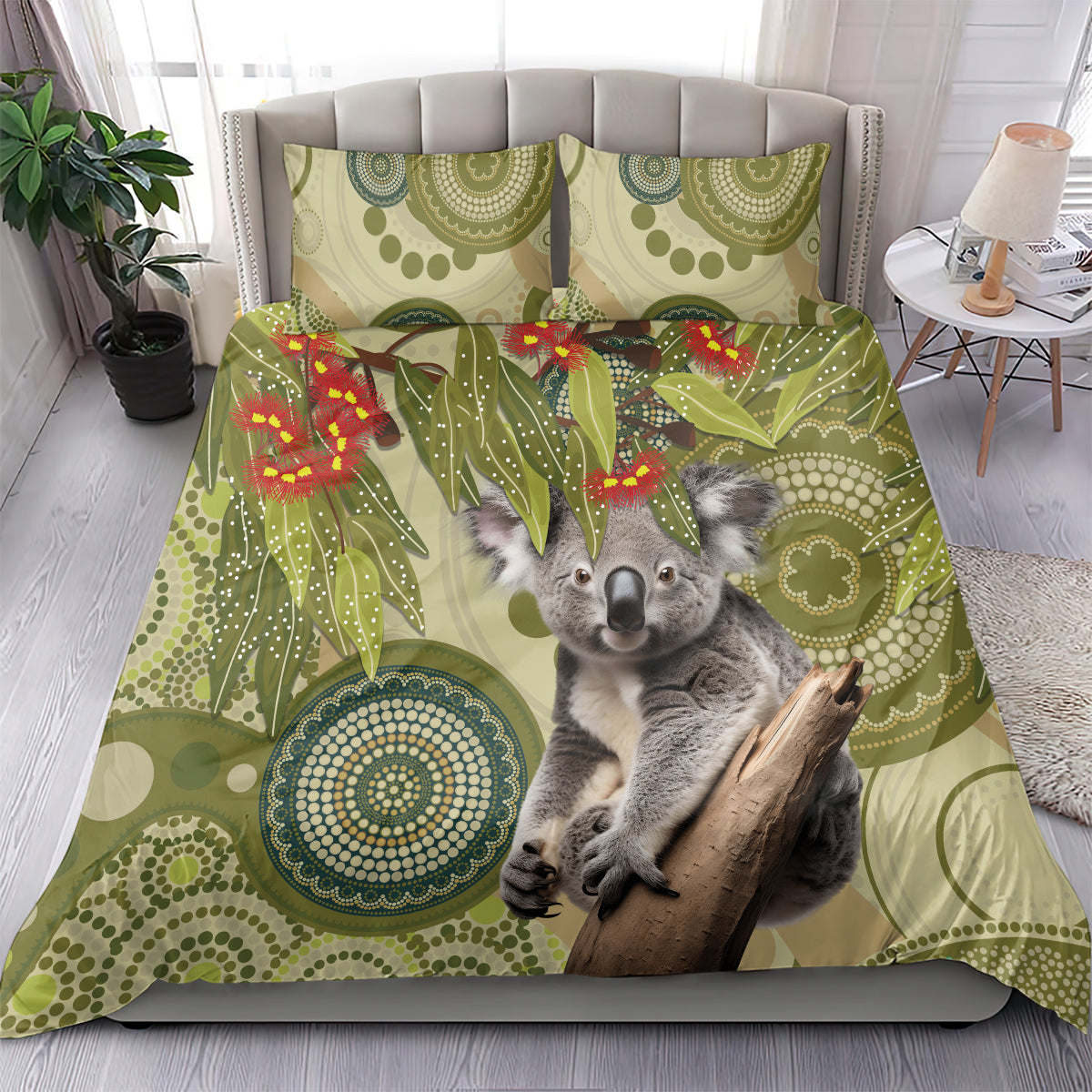 Aboriginal Koala Art Painting With Gum Blossom Bedding Set