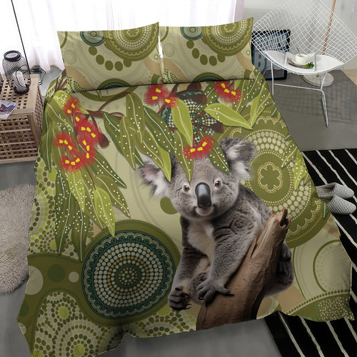 Aboriginal Koala Art Painting With Gum Blossom Bedding Set