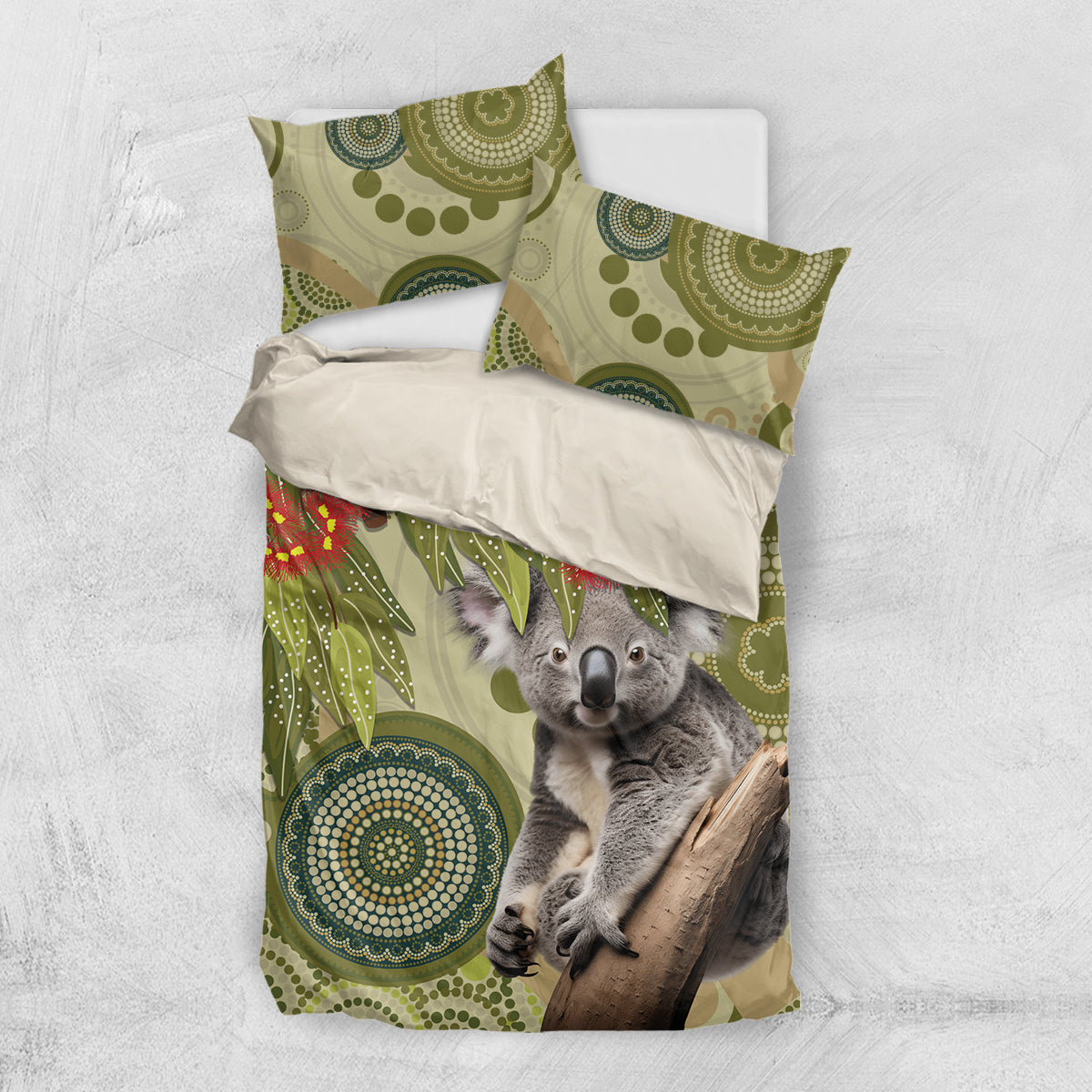 Aboriginal Koala Art Painting With Gum Blossom Bedding Set