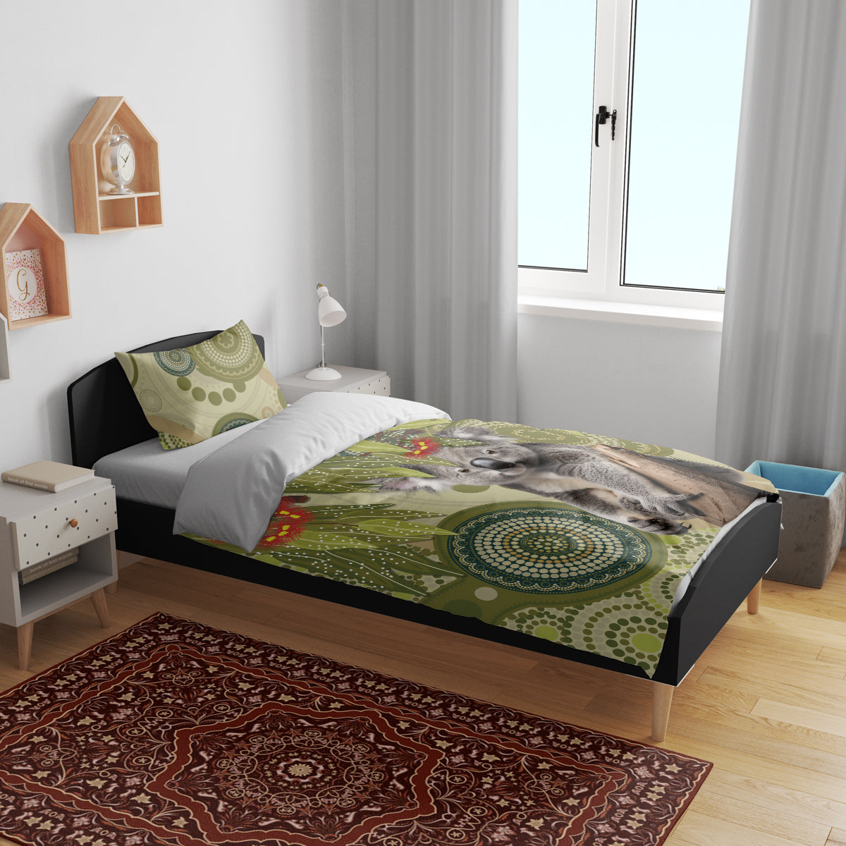 Aboriginal Koala Art Painting With Gum Blossom Bedding Set