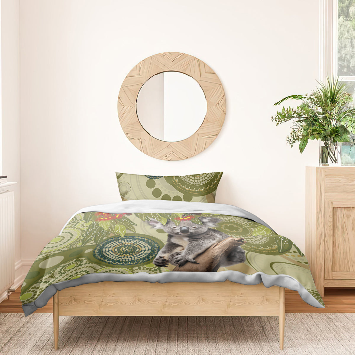 Aboriginal Koala Art Painting With Gum Blossom Bedding Set