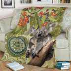 Aboriginal Koala Art Painting With Gum Blossom Blanket