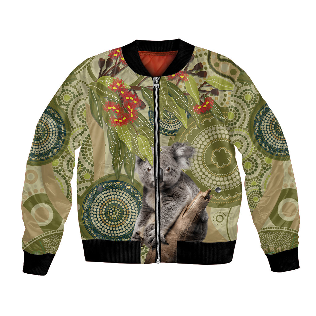Aboriginal Koala Art Painting With Gum Blossom Bomber Jacket