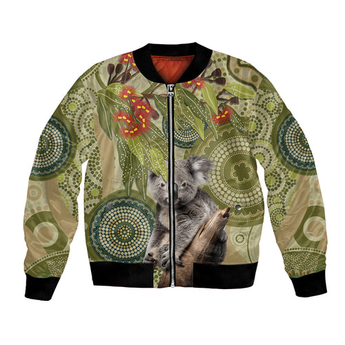Aboriginal Koala Art Painting With Gum Blossom Bomber Jacket