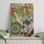 Aboriginal Koala Art Painting With Gum Blossom Canvas Wall Art