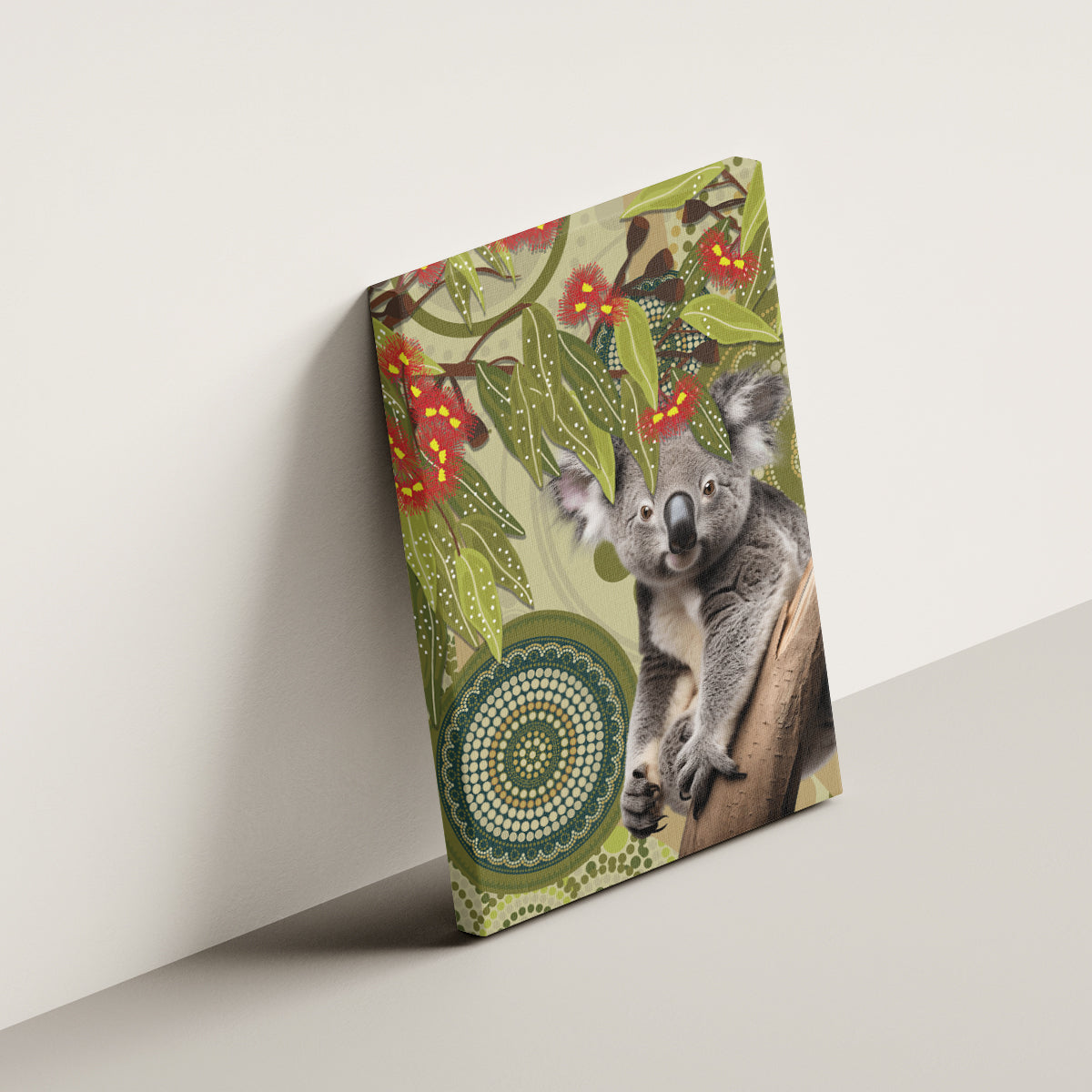 Aboriginal Koala Art Painting With Gum Blossom Canvas Wall Art