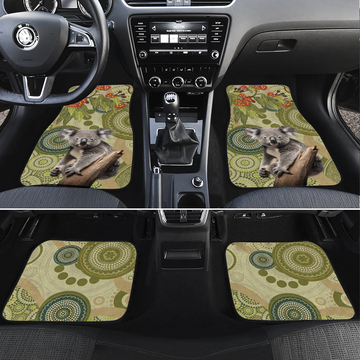 Aboriginal Koala Art Painting With Gum Blossom Car Mats