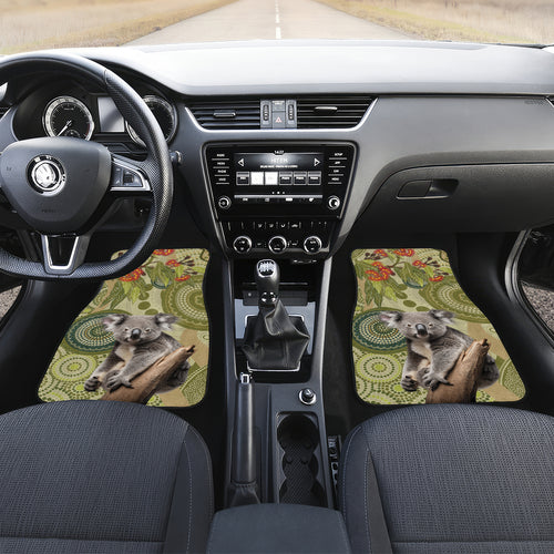 Aboriginal Koala Art Painting With Gum Blossom Car Mats