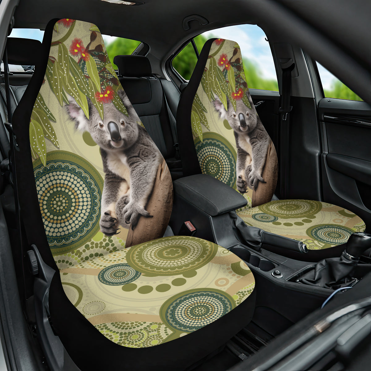 Aboriginal Koala Art Painting With Gum Blossom Car Seat Cover