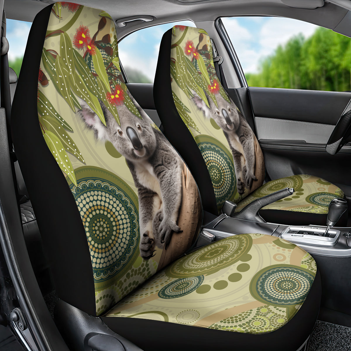Aboriginal Koala Art Painting With Gum Blossom Car Seat Cover