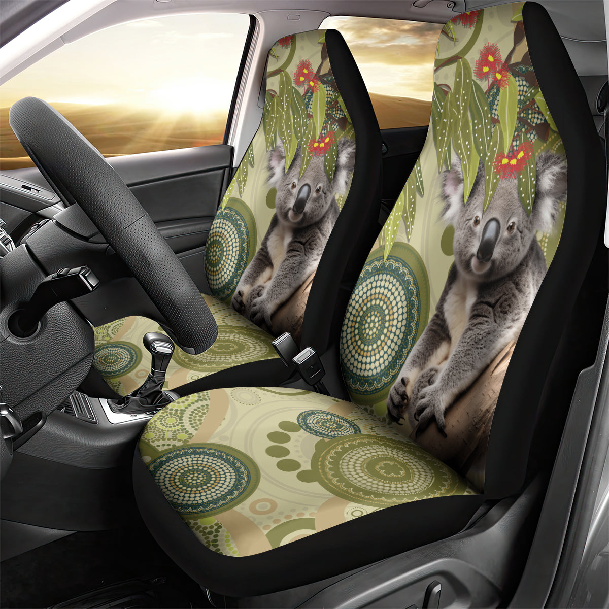 Aboriginal Koala Art Painting With Gum Blossom Car Seat Cover